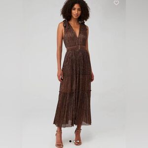 $395 Sabina Musáyev Helena Metallic Tiered Maxi Dress
No belt. Bronze  sz M